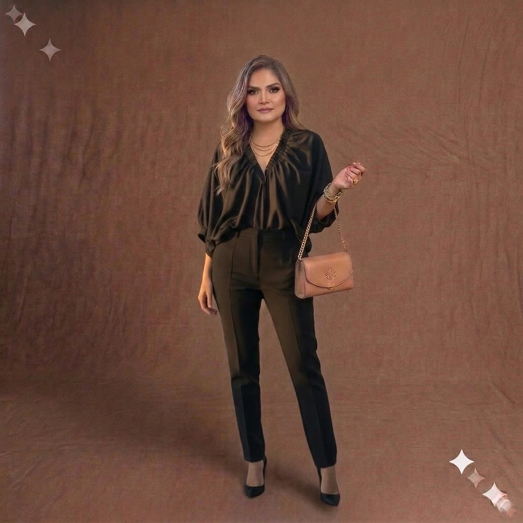 Blusa Camisera Negra con Abertura en Espalda