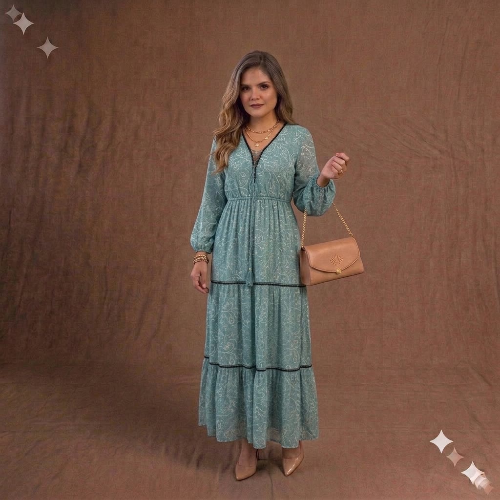 Vestido Largo Indu Azul Estampado