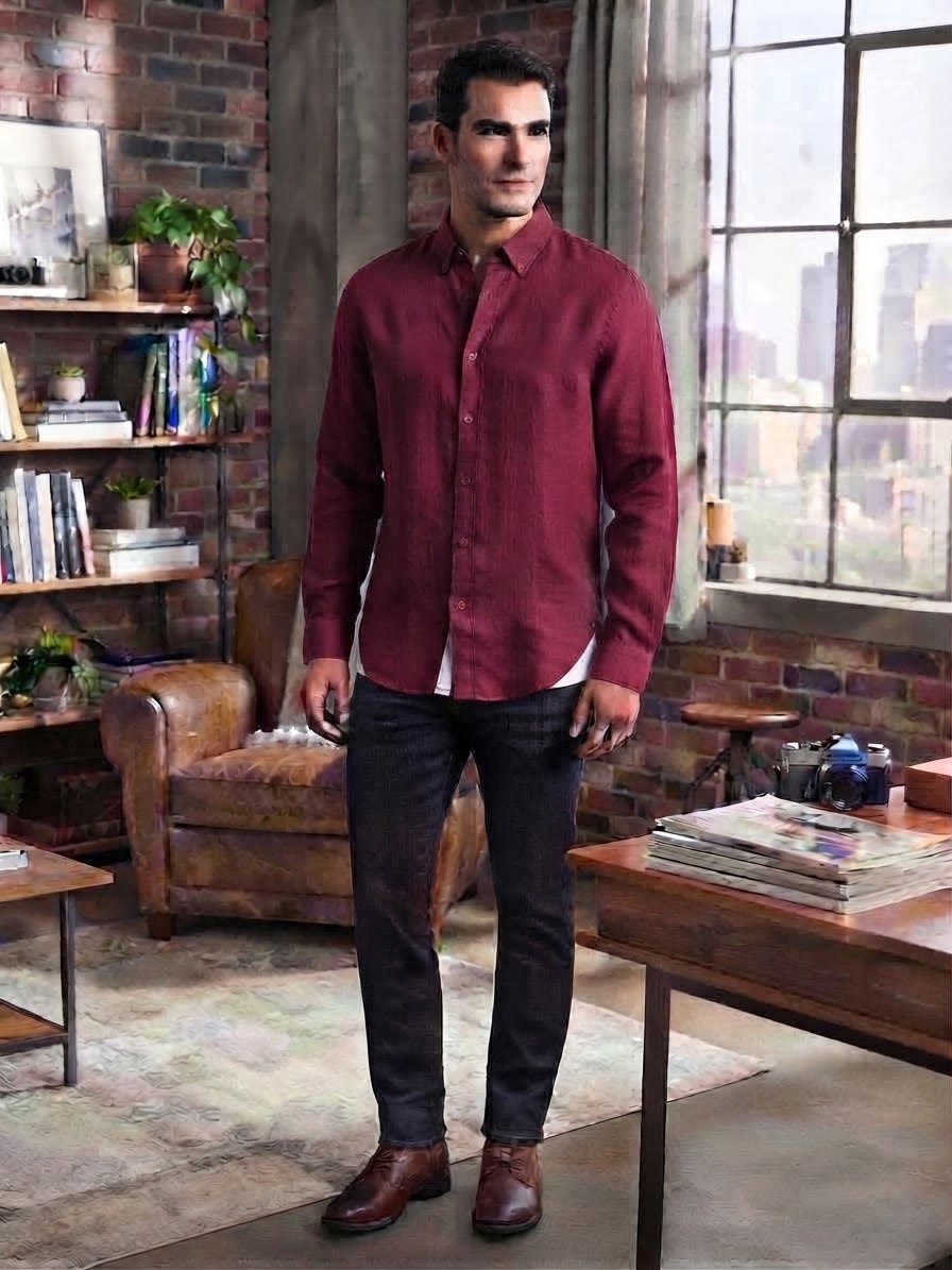 Camisa Tommy Hilfiger Vino Tinto en Lino