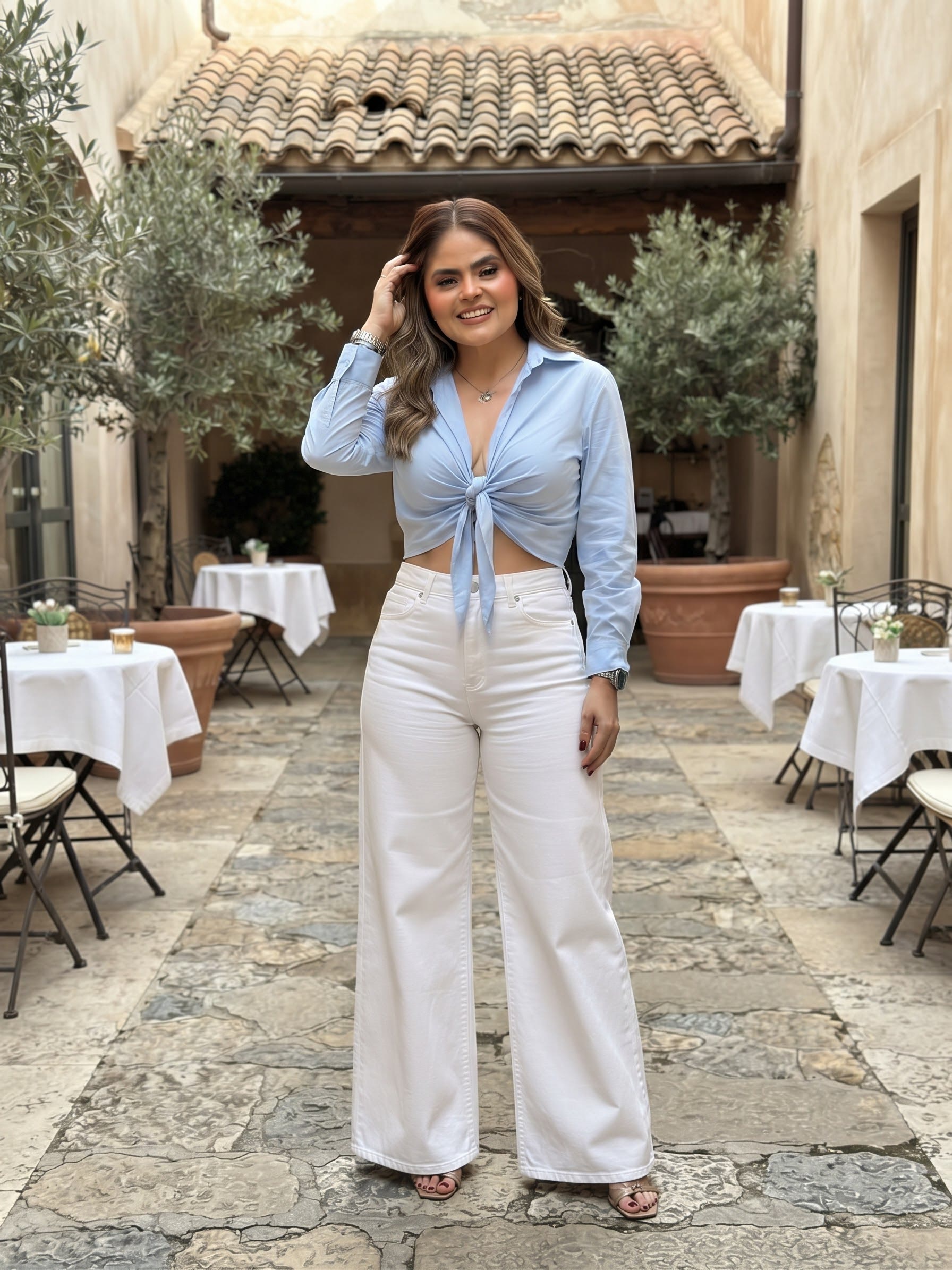 Camisa Baby Blue Estilo Crop Top