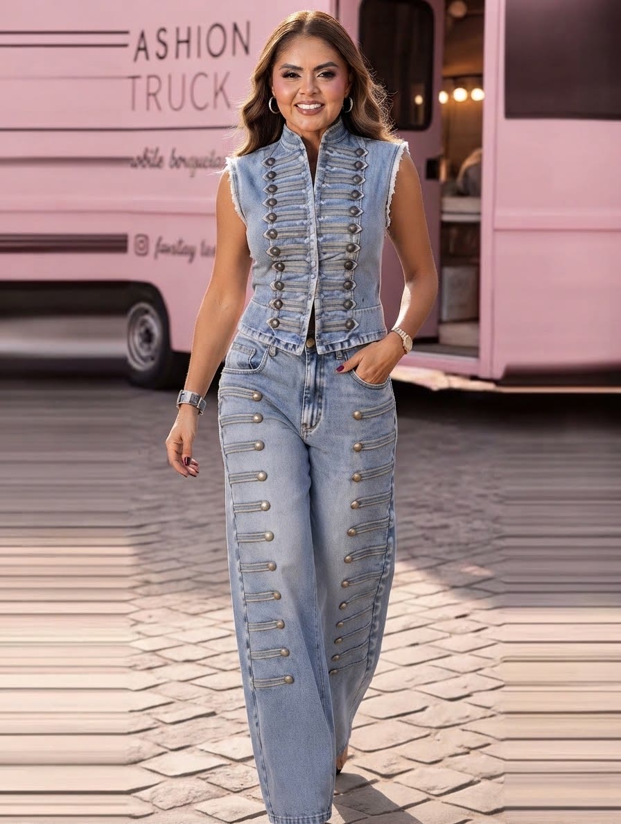 Conjunto de Pantalones de Pierna Ancha y Chaleco Estilo Napoleón